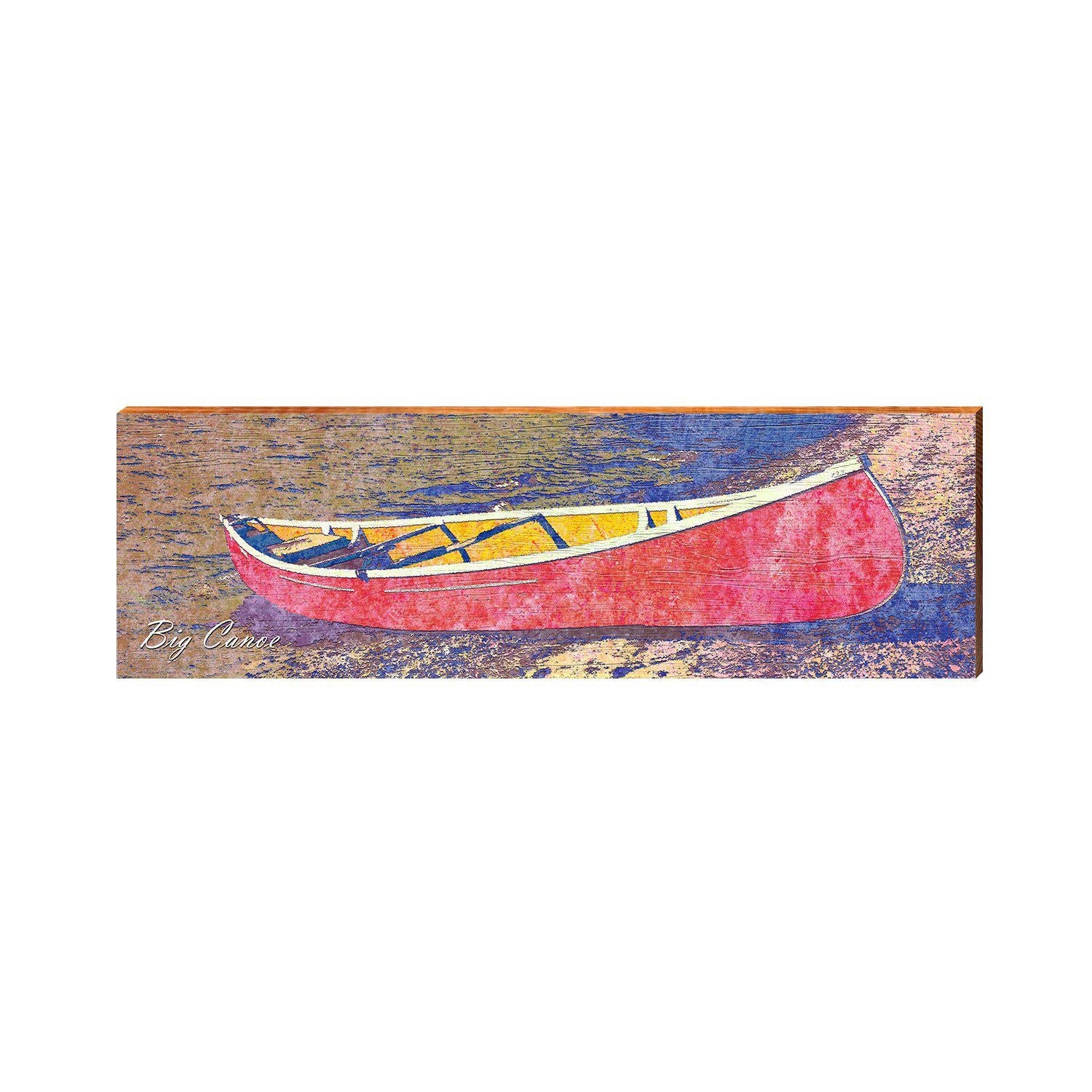 Big Canoe on Shore | Wall Art Print on Real Wood