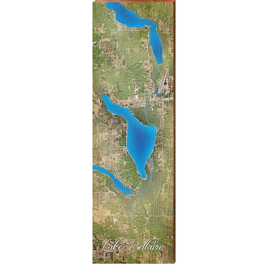 Lake Bellaire Map Home Decor Art Print on Real Wood