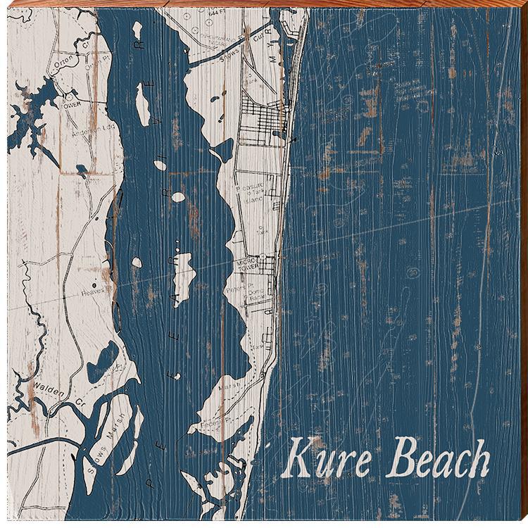 Kure Beach, North Carolina Map Wooden Sign | Wall Art Print on Real Wood