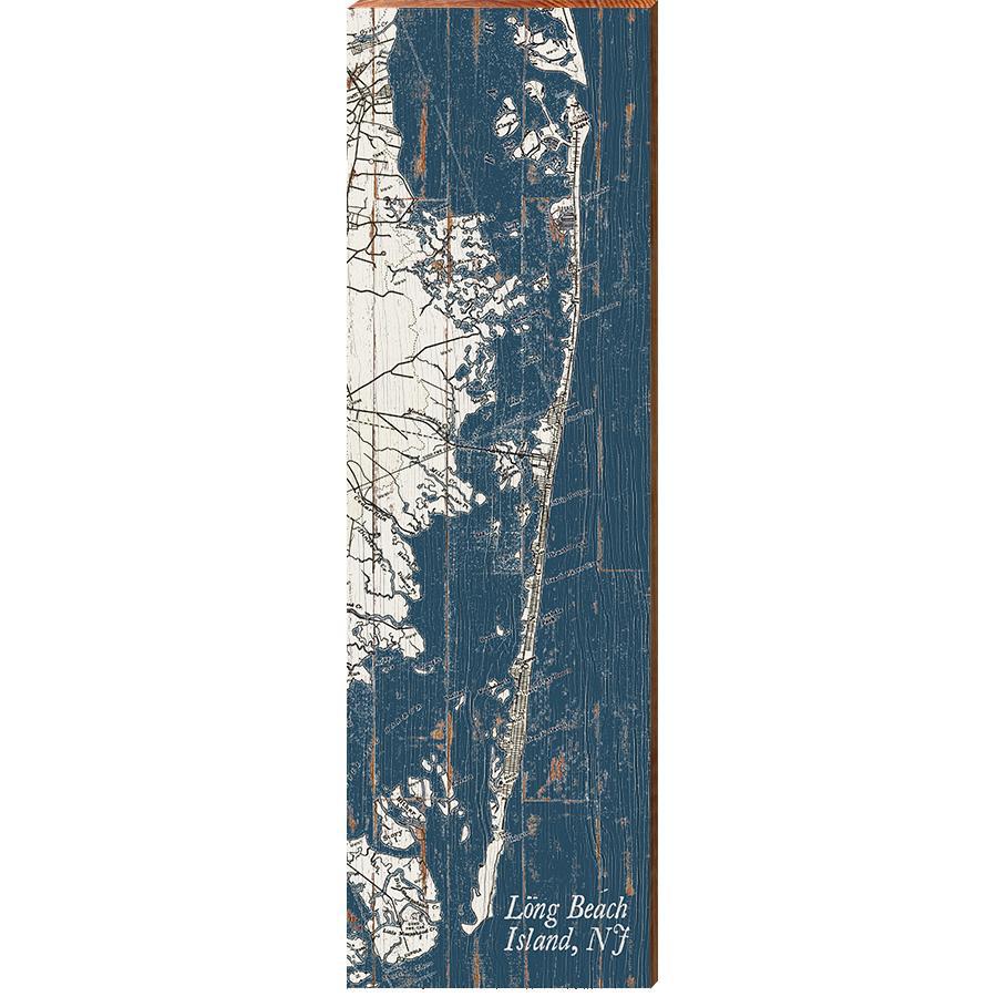 Long Beach Island, New Jersey Shabby Map Wooden Sign | Wall Art Print on Real Wood