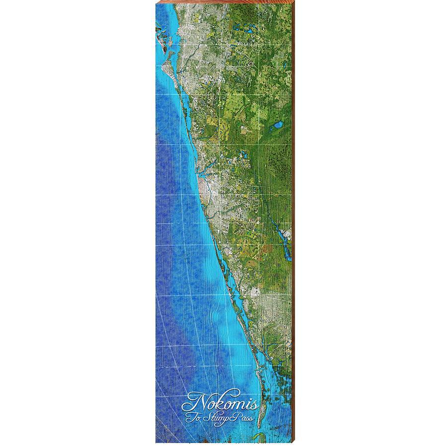 Nokomis to Stump Pass Map | Wall Art Print on Real Wood