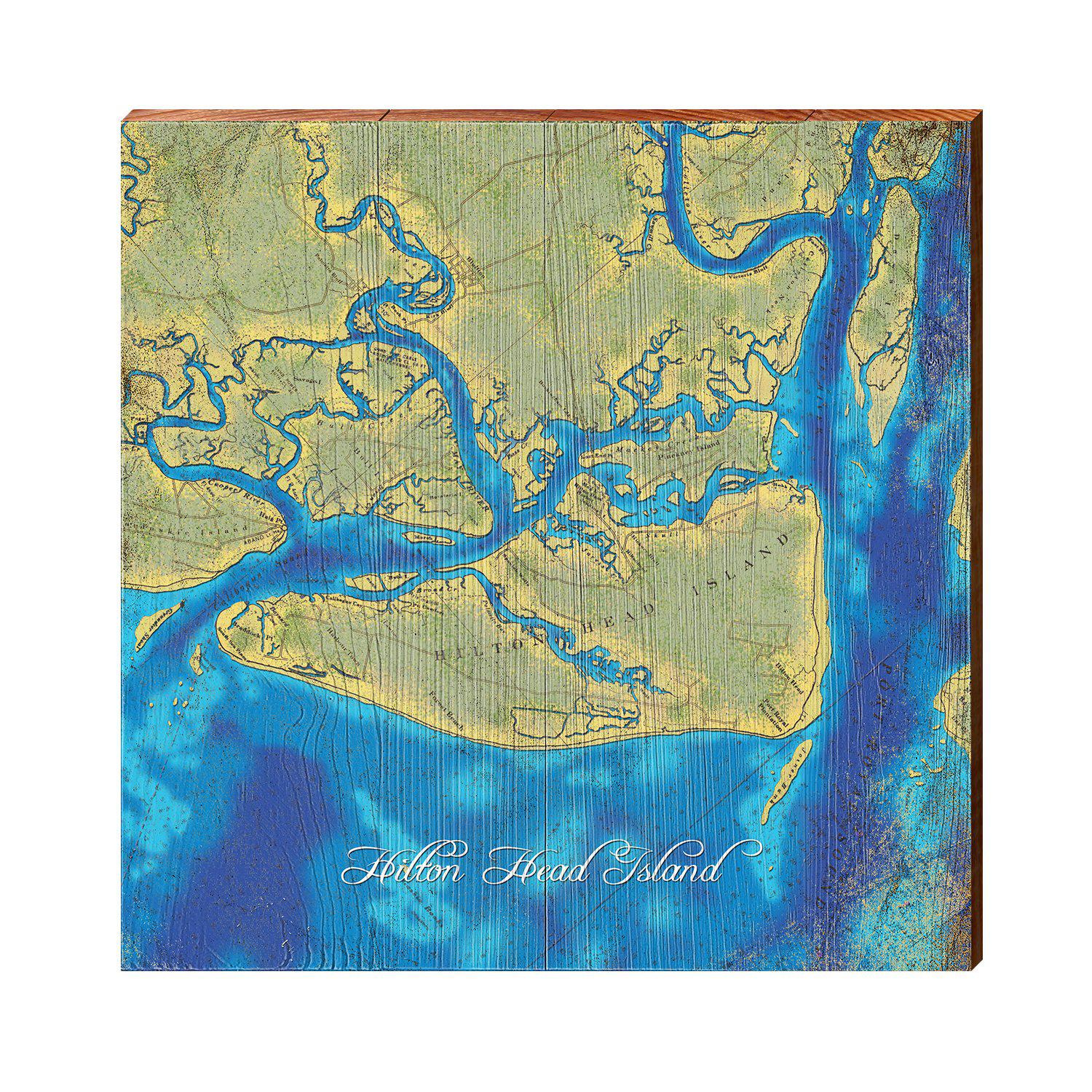 Hilton Head Island Map | Wall Art Print on Real Wood