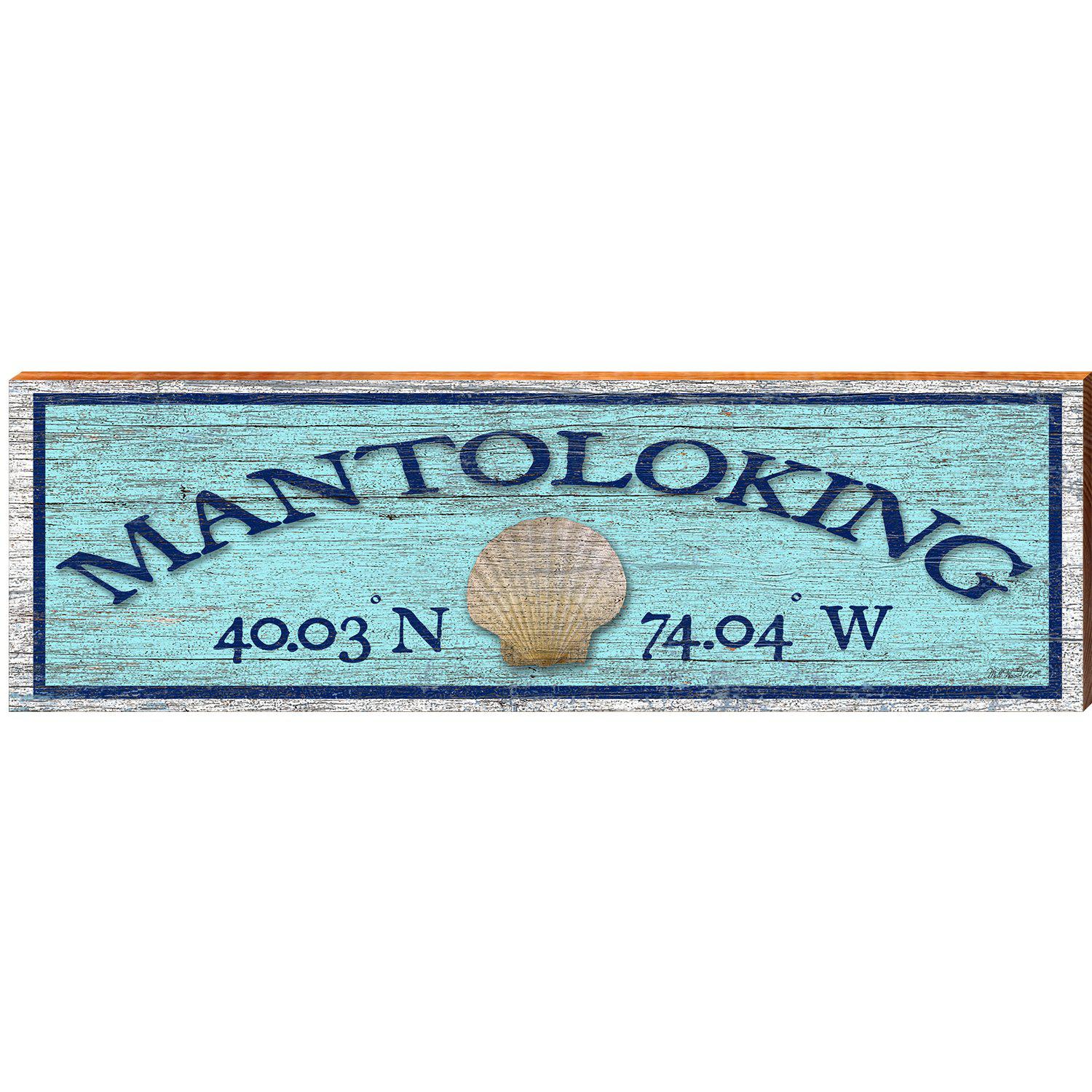 Mantoloking Shell Blue Latitude Longitude | Wall Art Print on Real Wood