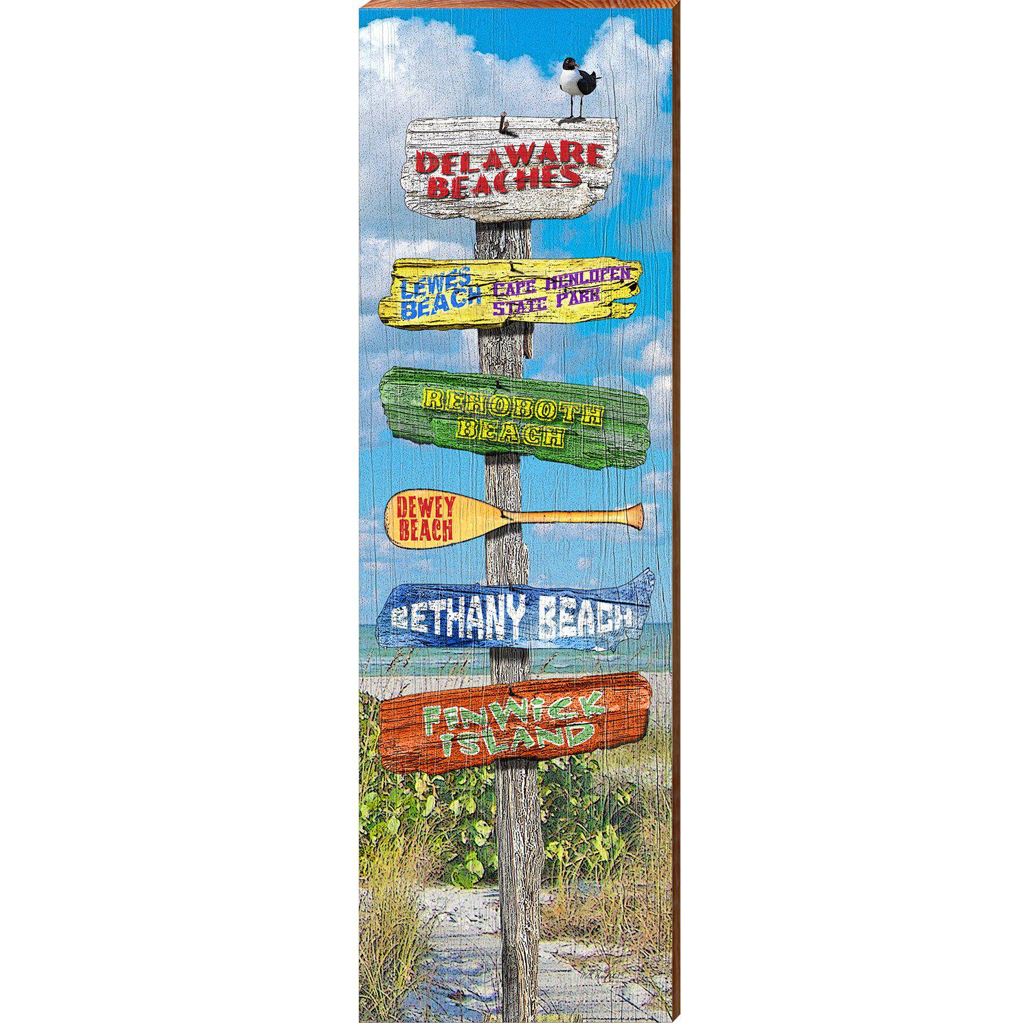 Delaware Beaches Wooden Directional Sign | Wall Art Print on Real Wood