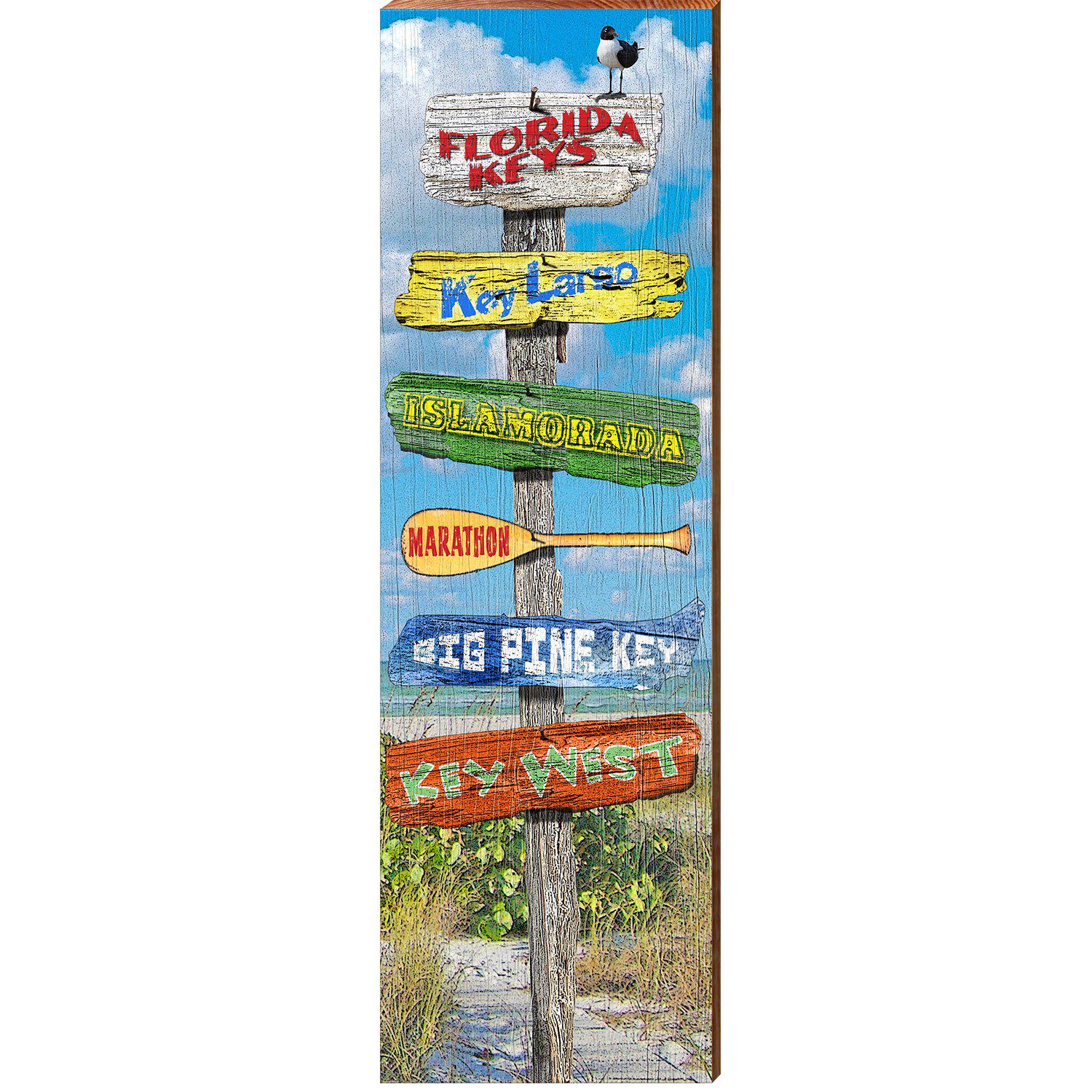 Florida Keys Wooden Directional Sign | Wall Art Print on Real Wood