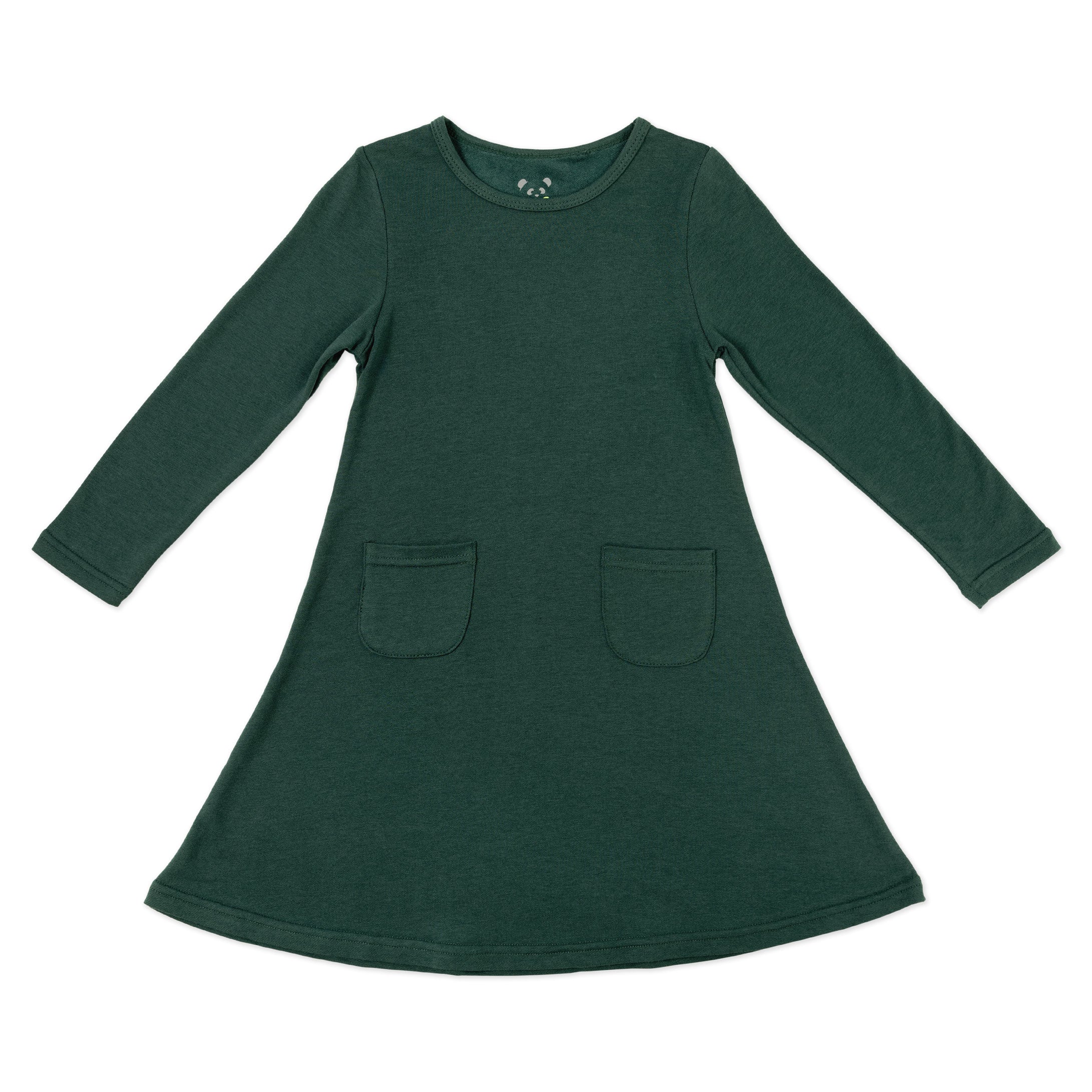 Forest Green Bamboo Terry Daywear Girls’ Long Sleeve Dress