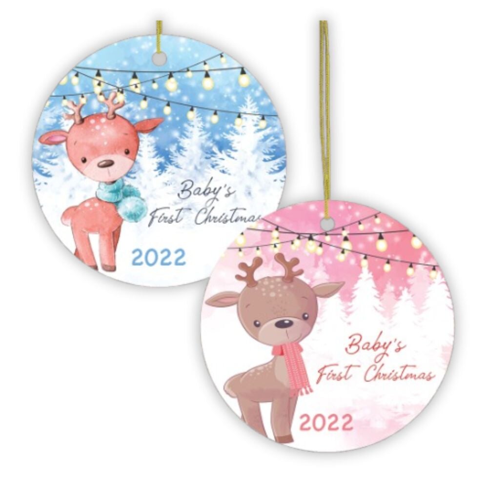 Baby’s First Christmas Reindeer Girl and Boy Christmas Ornament