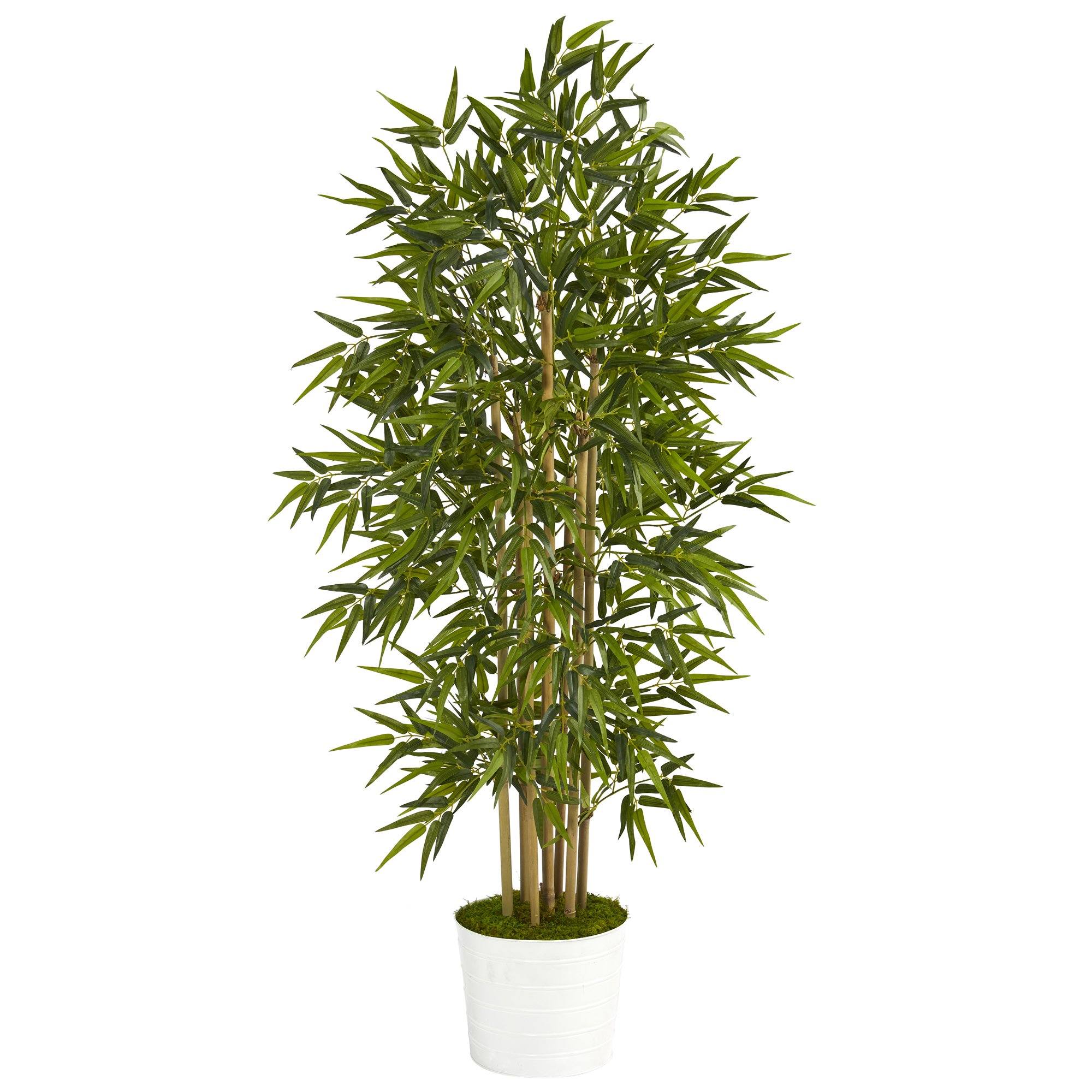 64” Bamboo Artificial Tree in White Tin Planter