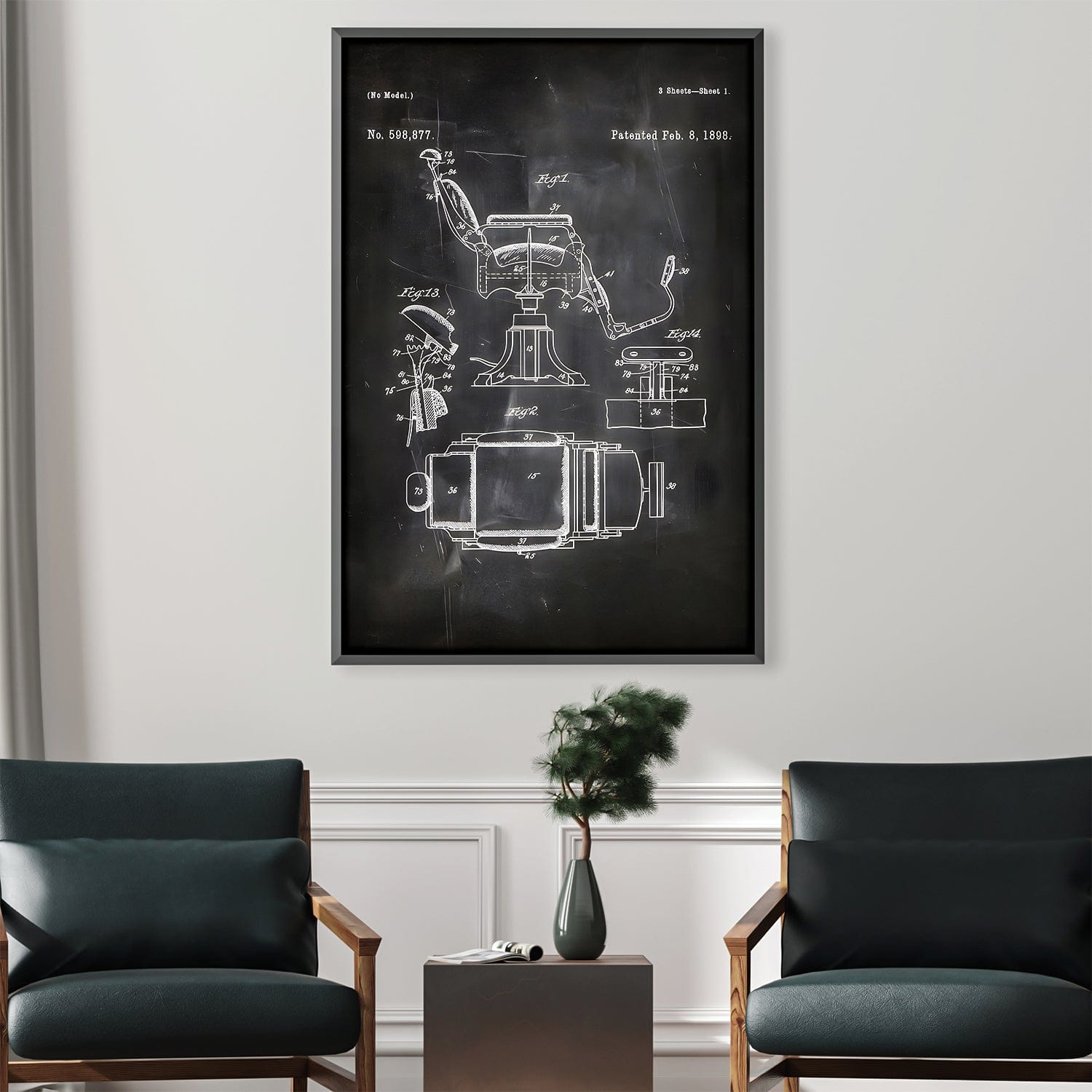 Barber Chair Blue print Canvas