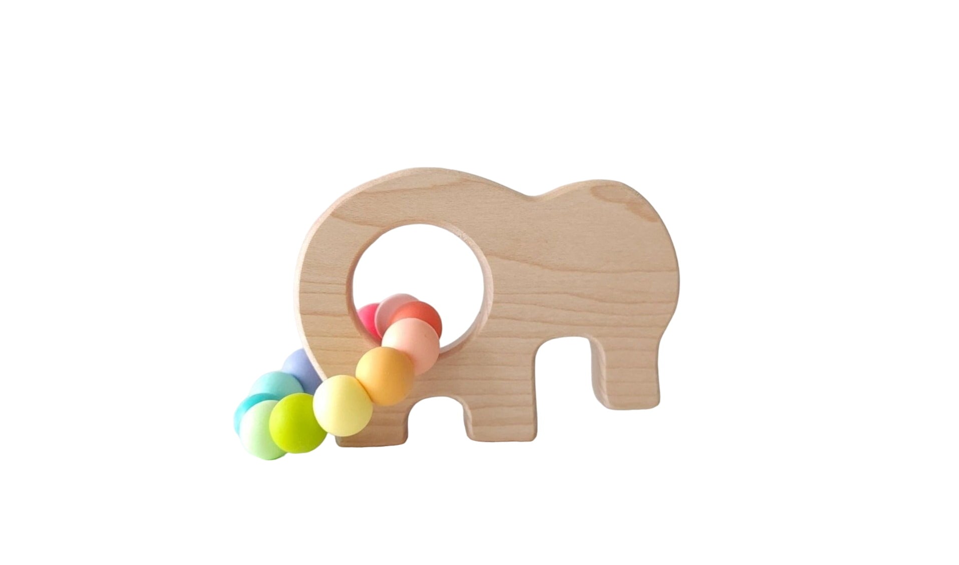 Elephant Wooden Grasping Toy With Teething Beads