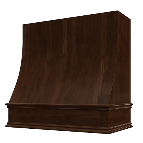 Espresso Wood Range Hood With Sloped Front and Decorative Trim – 30″, 36″, 42″, 48″, 54″ and 60″ Widths Available