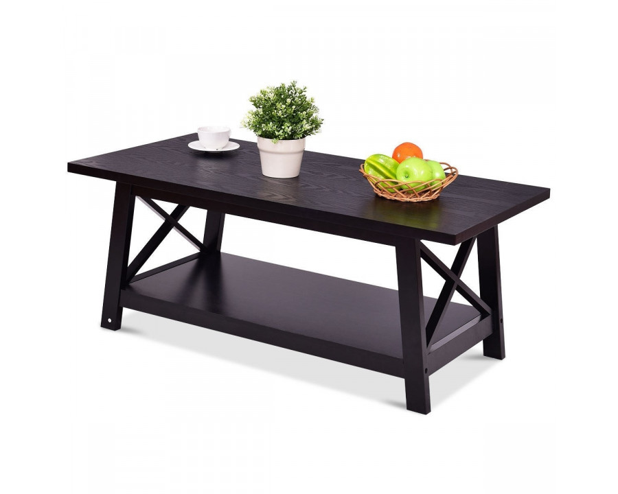 FaFurn – Modern Coffee Table with Bottom Shelf in Black, Wood