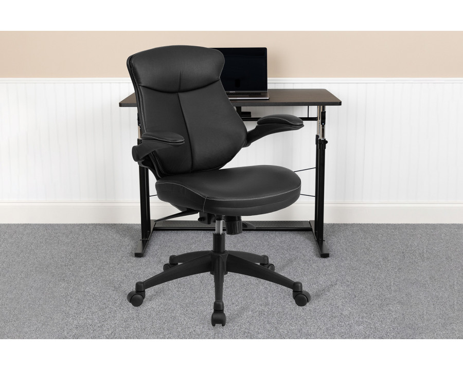 BLNK – Kale LeatherSoft Mid-Back Executive Swivel Ergonomic Office Chair with Back Angle Adjustment and Flip-Up Arms