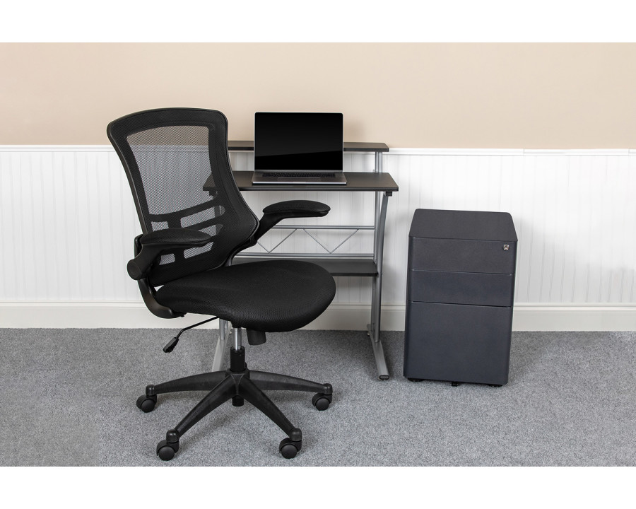 BLNK – Calder Work From Home Kit with Computer Desk, Ergonomic Mesh Office Chair and Locking Mobile Filing Cabinet with Side Handles