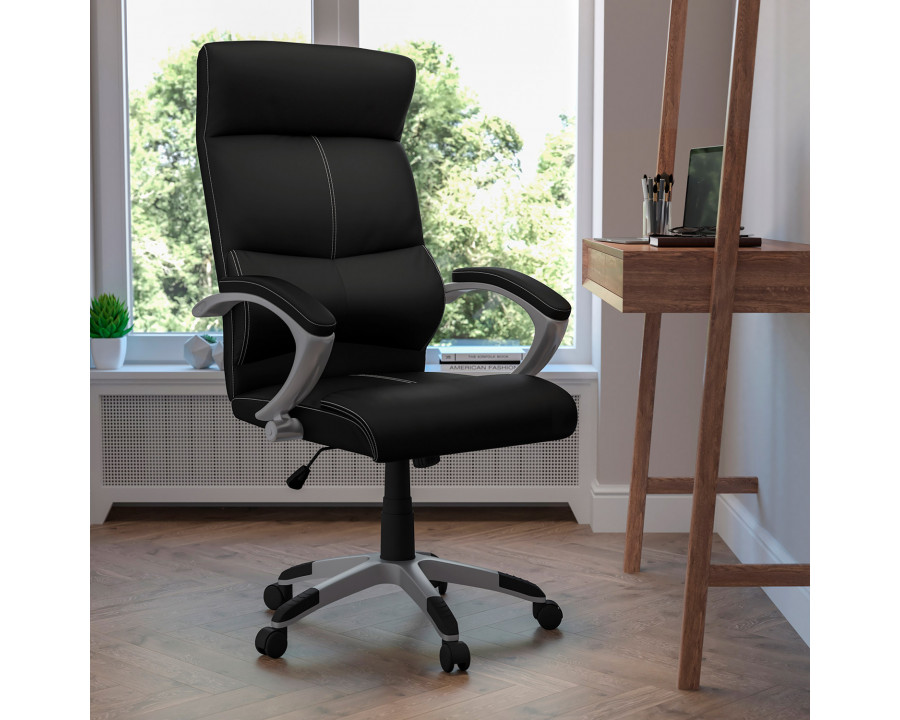 BLNK – Karen LeatherSoft High-Back Executive Swivel Office Chair with Curved Headrest and White Line Stitching