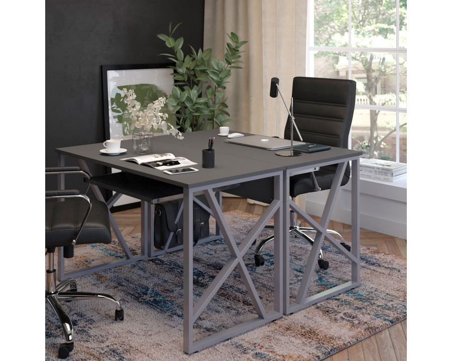 BLNK – Salvador Black Computer Desk with Pull-Out Keyboard Tray and Cross-Brace Frame