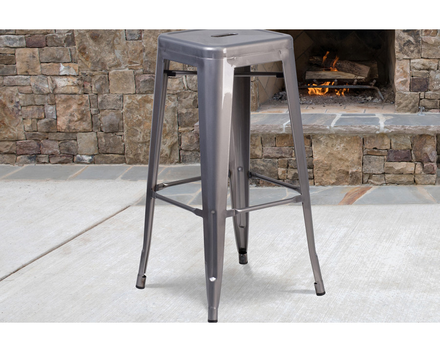 BLNK – Lincoln Clear Coated Metal Backless Indoor Bar Stool with Square Seat