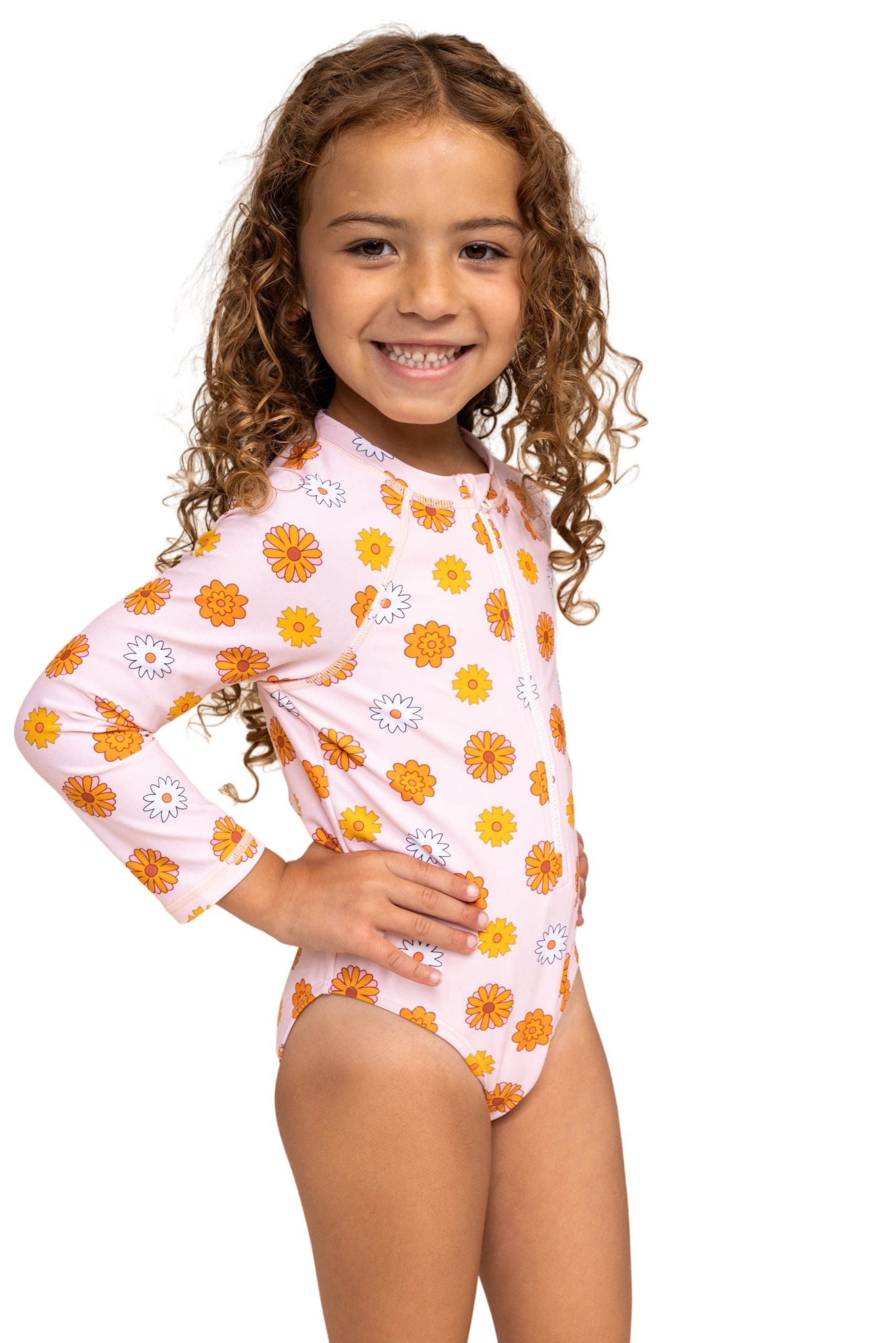 Girl’s Zip Up Rashguard | Yellow/orange Floral