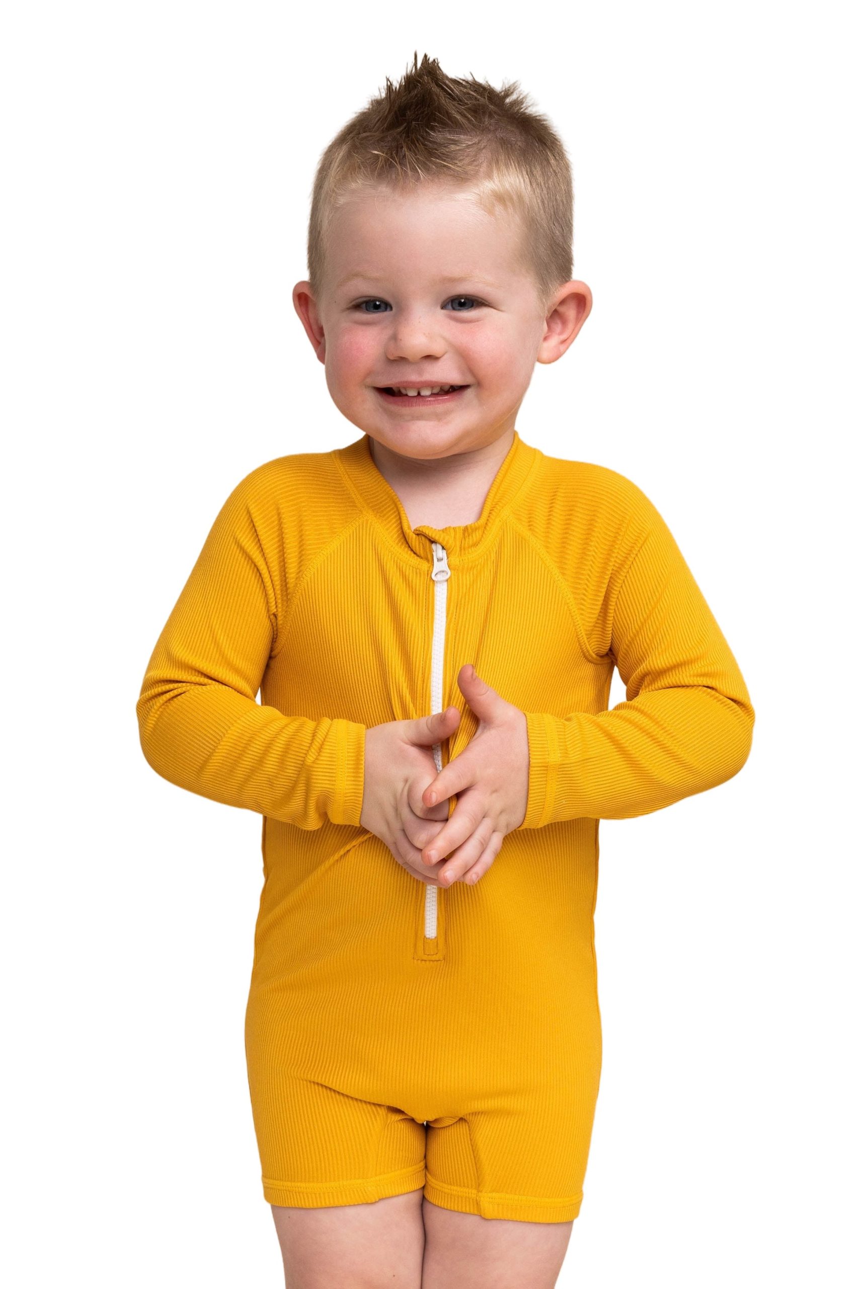 Boy’s Zip Up Rashguard | Yellow Ribbed