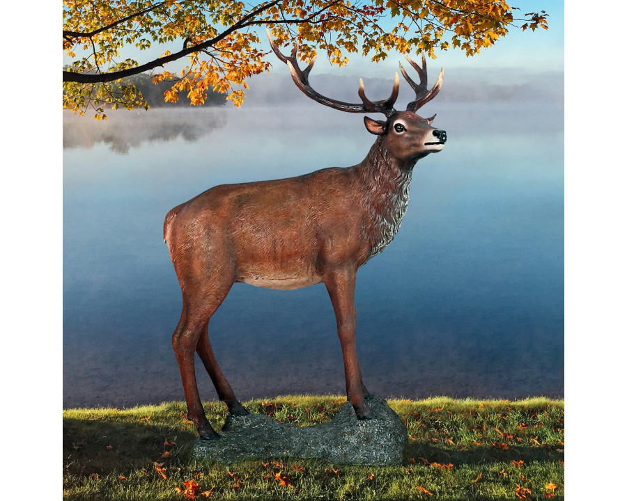 Toscano – Grande-Scale Red Deer Buck Statue with Base